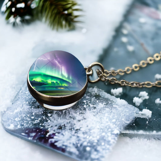 Unique Aurora Borealis Silver Necklace - Northern Light Jewelry - Double Side Glass Ball Pendent Necklace - Perfect Aurora Lovers Gift 25