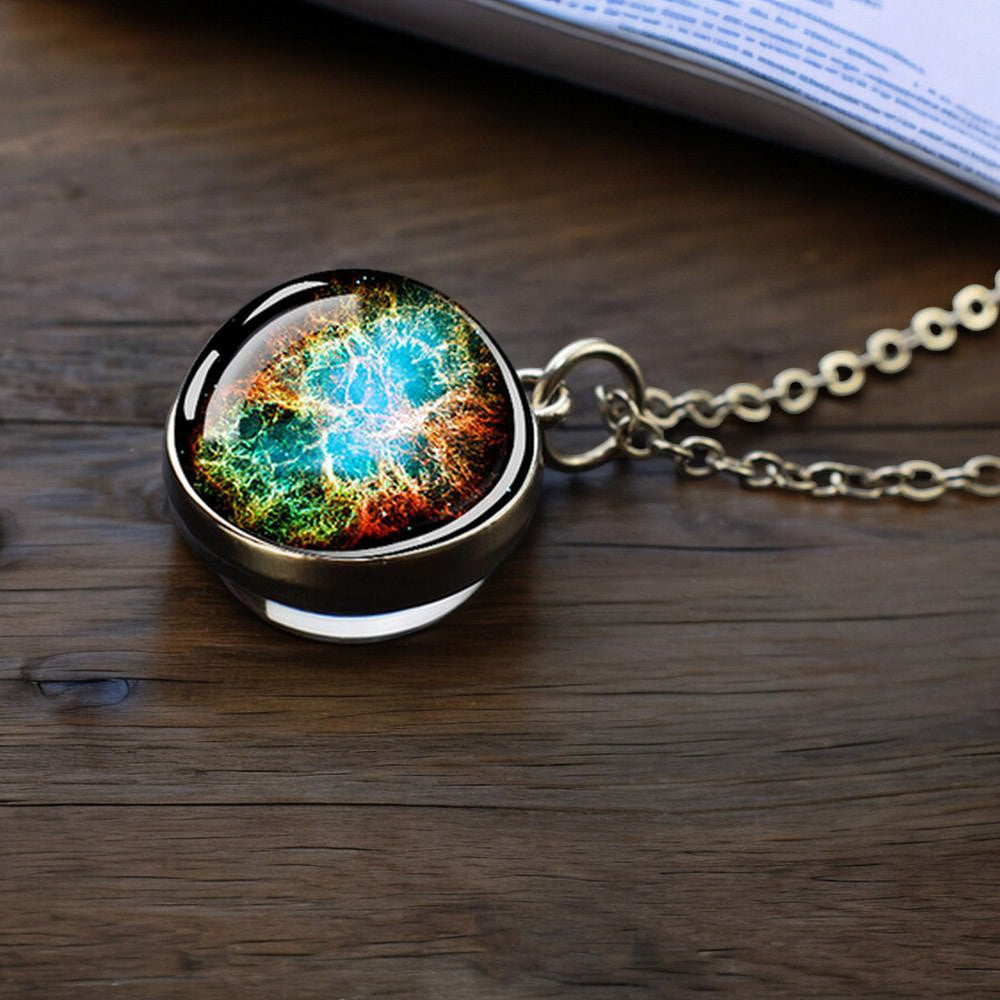Unique Galaxy Nebula Silver Necklace - Universe Jewelry - Double Side Glass Ball Pendent Necklace - Perfect Astronomy Lovers Gift 5