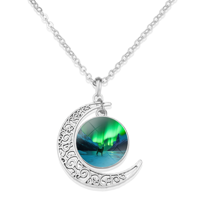 Unique Aurora Borealis Crescent Necklace - Northern Light Jewelry - Crescent Glass Cabochon Pendent Necklace - Perfect Aurora Lovers Gift 16