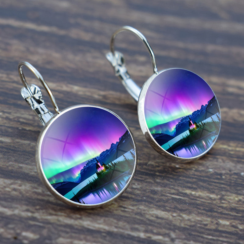 Unique Aurora Borealis Hook Earrings - Northern Lights Jewelry - Glass Cabochon Drop Earrings - Perfect Aurora Lovers Gift 29