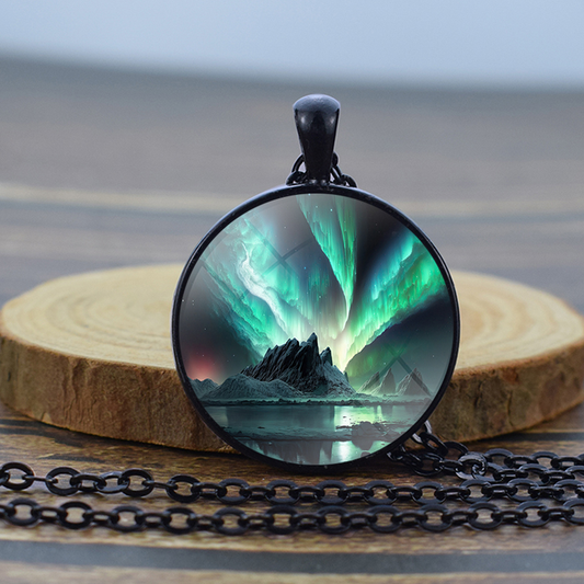 Unique Aurora Borealis Black Necklace - Northern Light Jewelry - Glass Dome Pendent Necklace - Perfect Aurora Lovers Gift 13