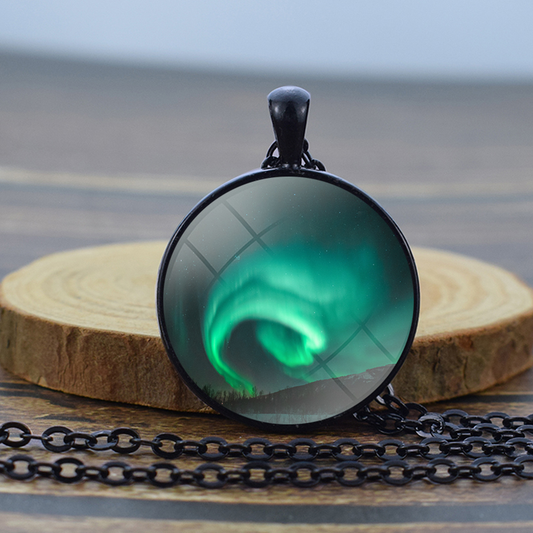 Unique Aurora Borealis Black Necklace - Northern Light Jewelry - Glass Dome Pendent Necklace - Perfect Aurora Lovers Gift 14