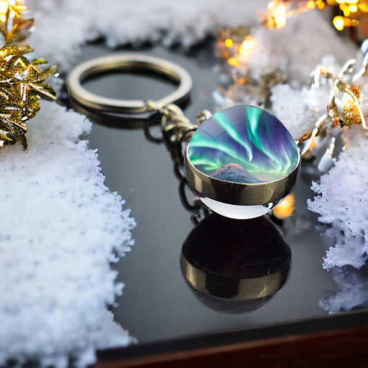 Aurora Borealis Keyring - Northern Light Jewelry - Double Side Glass Ball Key Chain - Perfect Aurora Lovers Gift 1