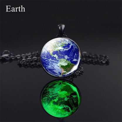 Unique Galaxy Solar System Black Necklace - Universe Jewelry - Glass Dome Pendent Necklace - Perfect Astronomy Lovers Gift