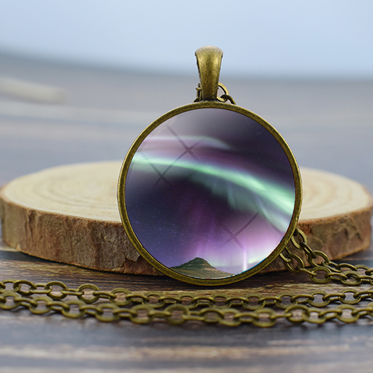 Unique Aurora Borealis Bronze Necklace - Northern Light Jewelry - Glass Dome Pendent Necklace - Perfect Aurora Lovers Gift 7