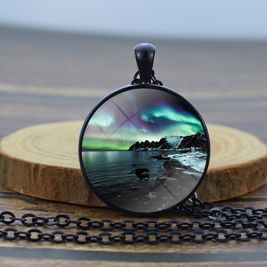 Unique Aurora Borealis Black Necklace - Northern Light Jewelry - Glass Dome Pendent Necklace - Perfect Aurora Lovers Gift 12