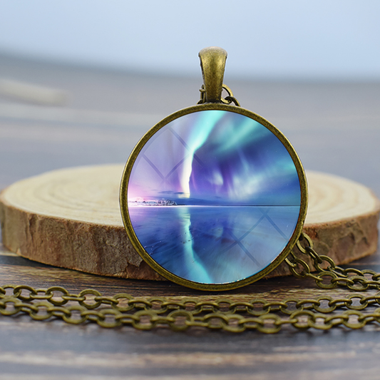 Unique Aurora Borealis Bronze Necklace - Northern Light Jewelry - Glass Dome Pendent Necklace - Perfect Aurora Lovers Gift 3