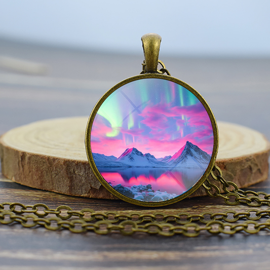 Unique Aurora Borealis Bronze Necklace - Northern Light Jewelry - Glass Dome Pendent Necklace - Perfect Aurora Lovers Gift 10