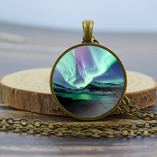 Unique Aurora Borealis Bronze Necklace - Northern Light Jewelry - Glass Dome Pendent Necklace - Perfect Aurora Lovers Gift 5