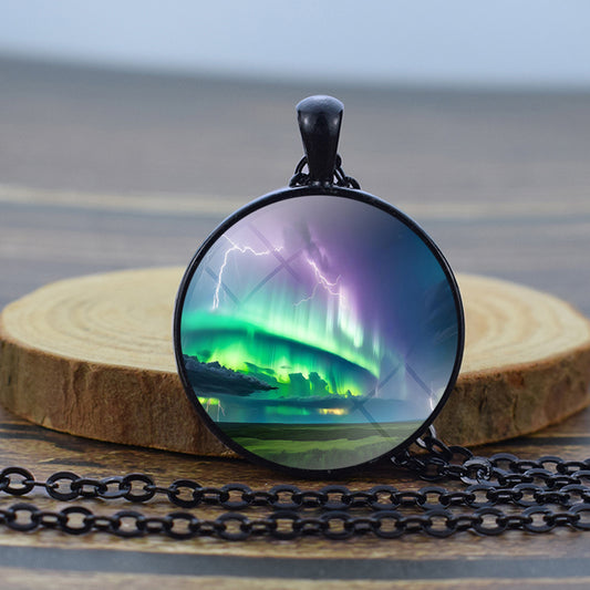 Unique Aurora Borealis Black Necklace - Northern Light Jewelry - Glass Dome Pendent Necklace - Perfect Aurora Lovers Gift 25