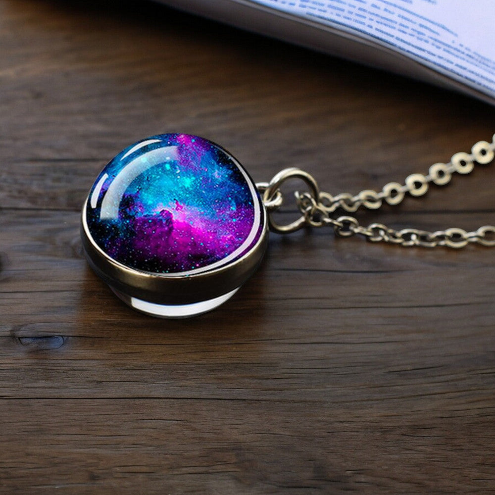 Unique Galaxy Nebula Silver Necklace - Universe Jewelry - Double Side Glass Ball Pendent Necklace - Perfect Astronomy Lovers Gift 7