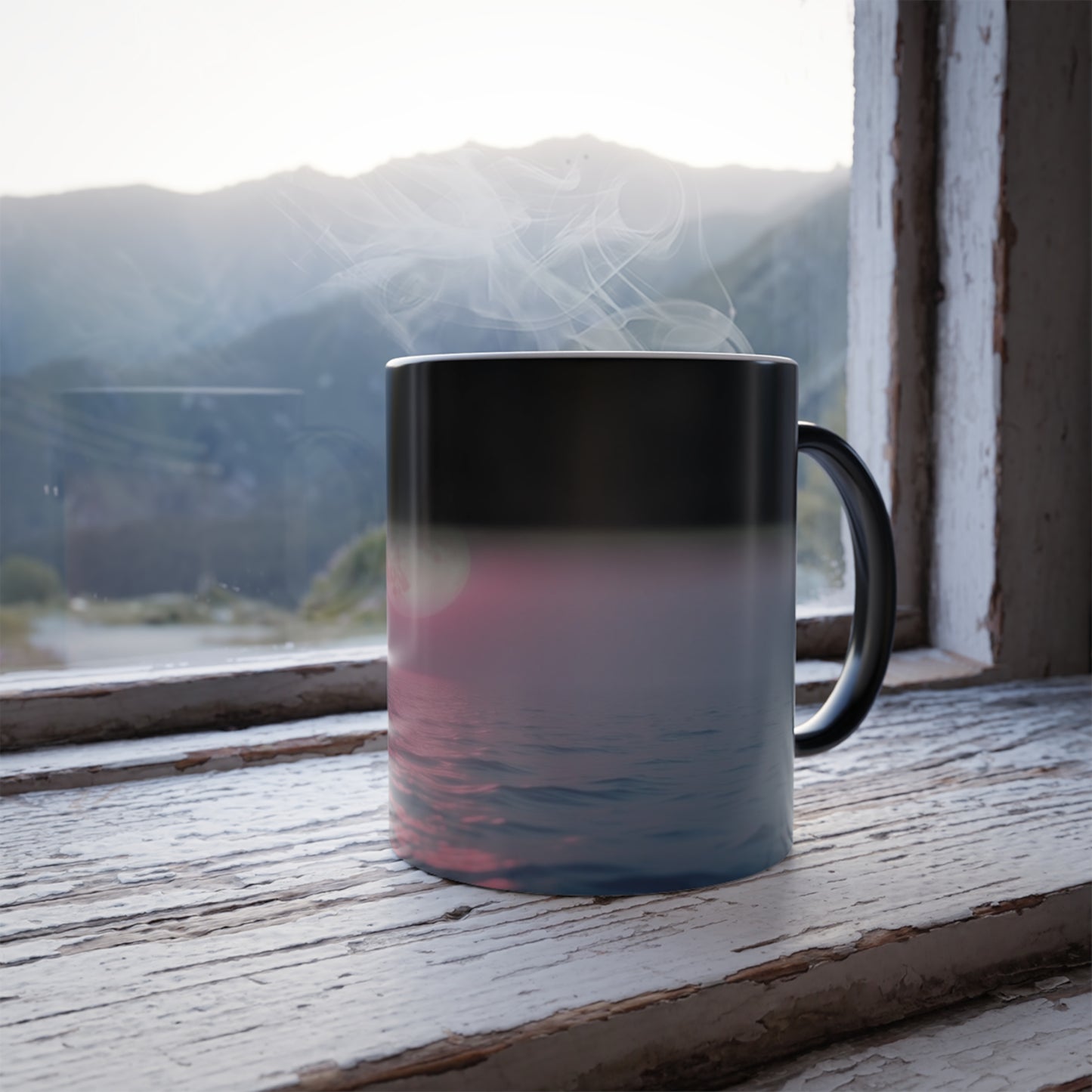 Color Morphing Moonlit Ocean Mug | Gift for Coffee Tea Moon Lovers, Unique Color Change Mug, Nighttime Scene