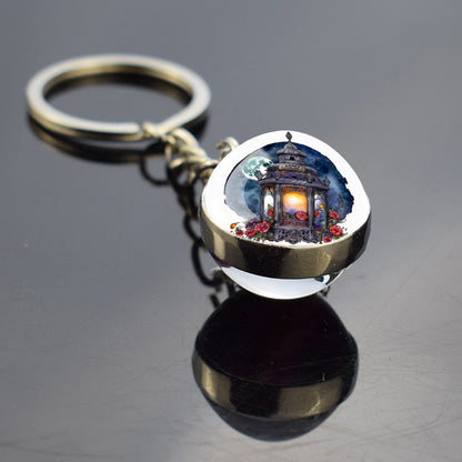 Unique Full Crescent Moon Keyring - Night Starry Sky Jewelry - Double Side Glass Ball Key Chain - Perfect Moon Lovers Gift 9