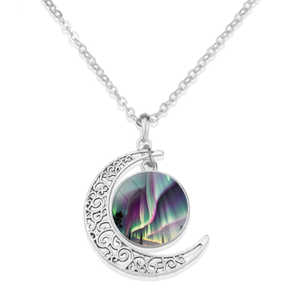 Unique Aurora Borealis Crescent Necklace - Northern Light Jewelry - Crescent Glass Cabochon Pendent Necklace - Perfect Aurora Lovers Gift 7