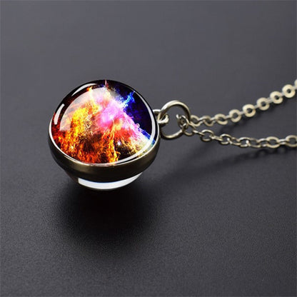 Unique Galaxy Nebula Silver Necklace - Universe Jewelry - Double Side Glass Ball Pendent Necklace - Perfect Astronomy Lovers Gift 3