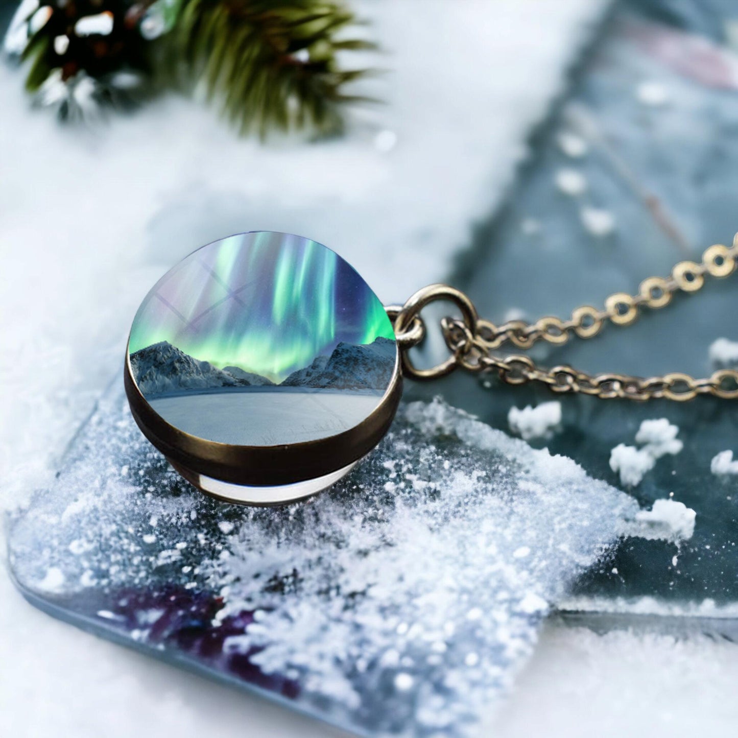 Unique Aurora Borealis Silver Necklace - Northern Light Jewelry - Double Side Glass Ball Pendent Necklace - Perfect Aurora Lovers Gift 13