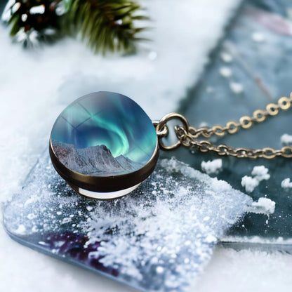 Unique Aurora Borealis Silver Necklace - Northern Light Jewelry - Double Side Glass Ball Pendent Necklace - Perfect Aurora Lovers Gift 3