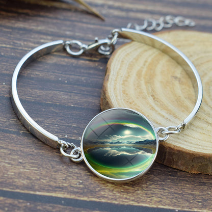 Unique Aurora Borealis Bangle Bracelet - Northern Light Jewelry - Glass Cabochon Silver Plated Bracelet - Perfect Aurora Lovers Gift 14