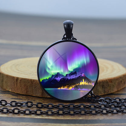 Unique Aurora Borealis Black Necklace - Northern Light Jewelry - Glass Dome Pendent Necklace - Perfect Aurora Lovers Gift 29