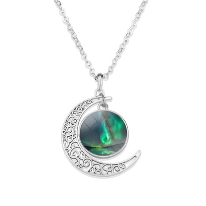 Unique Aurora Borealis Crescent Necklace - Northern Light Jewelry - Crescent Glass Cabochon Pendent Necklace - Perfect Aurora Lovers Gift 32