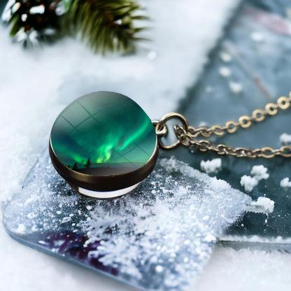Unique Aurora Borealis Silver Necklace - Northern Light Jewelry - Double Side Glass Ball Pendent Necklace - Perfect Aurora Lovers Gift 5