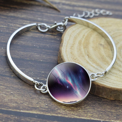 Unique Aurora Borealis Bangle Bracelet - Northern Light Jewelry - Glass Cabochon Silver Plated Bracelet - Perfect Aurora Lovers Gift 11
