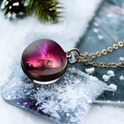 Unique Aurora Borealis Silver Necklace - Northern Light Jewelry - Double Side Glass Ball Pendent Necklace - Perfect Aurora Lovers Gift 10