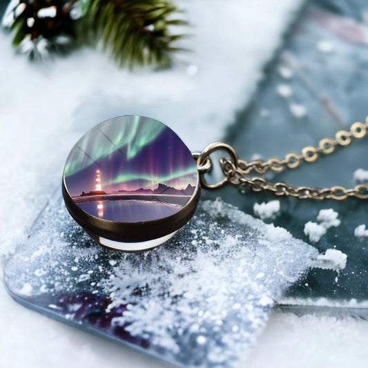 Unique Aurora Borealis Silver Necklace - Northern Light Jewelry - Double Side Glass Ball Pendent Necklace - Perfect Aurora Lovers Gift 11