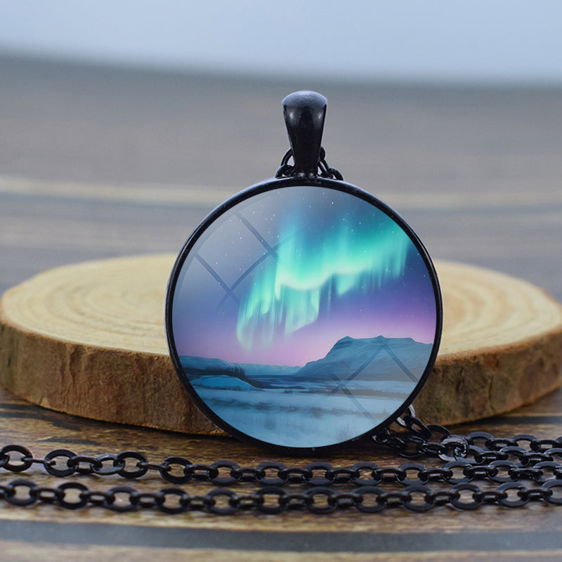 Unique Aurora Borealis Black Necklace - Northern Light Jewelry - Glass Dome Pendent Necklace - Perfect Aurora Lovers Gift 30