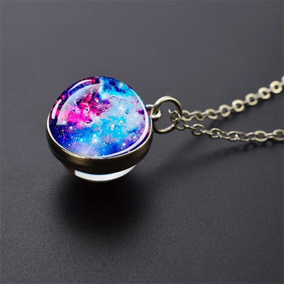 Unique Galaxy Nebula Silver Necklace - Universe Jewelry - Double Side Glass Ball Pendent Necklace - Perfect Astronomy Lovers Gift 2