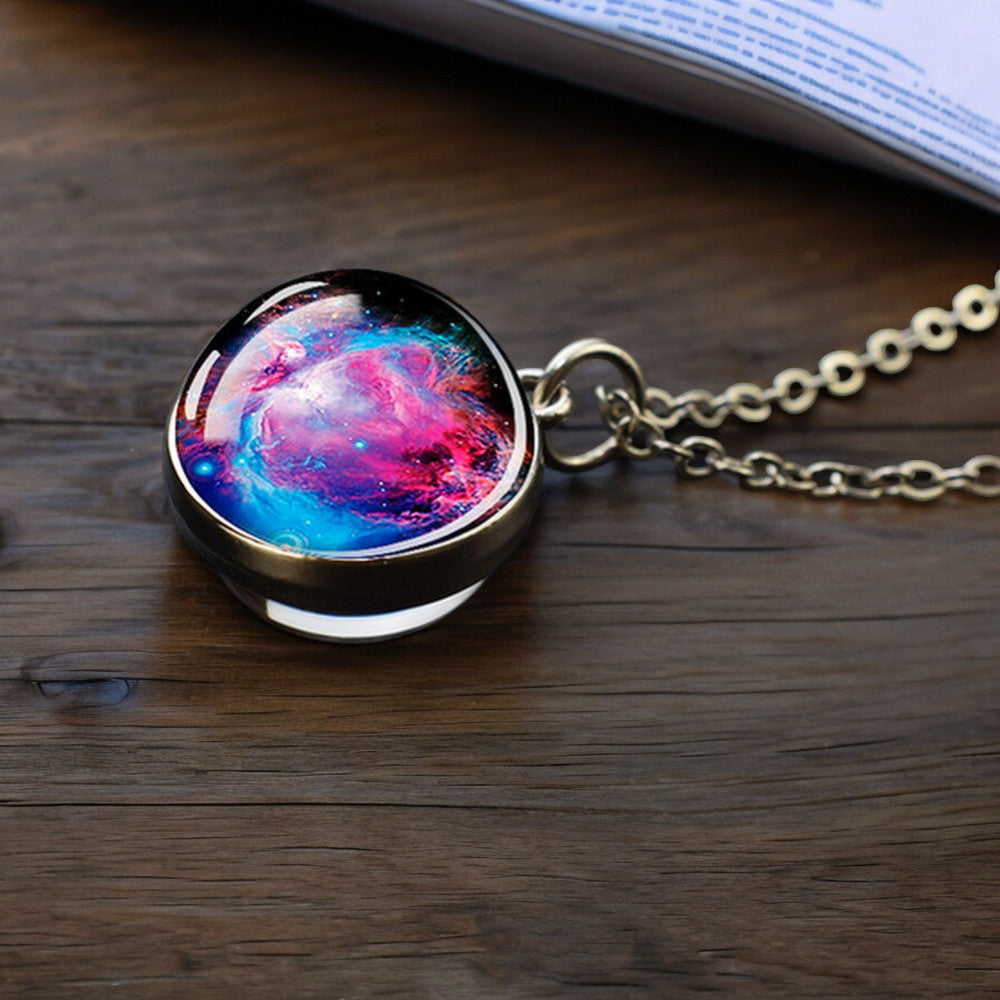 Unique Galaxy Nebula Silver Necklace - Universe Jewelry - Double Side Glass Ball Pendent Necklace - Perfect Astronomy Lovers Gift 6