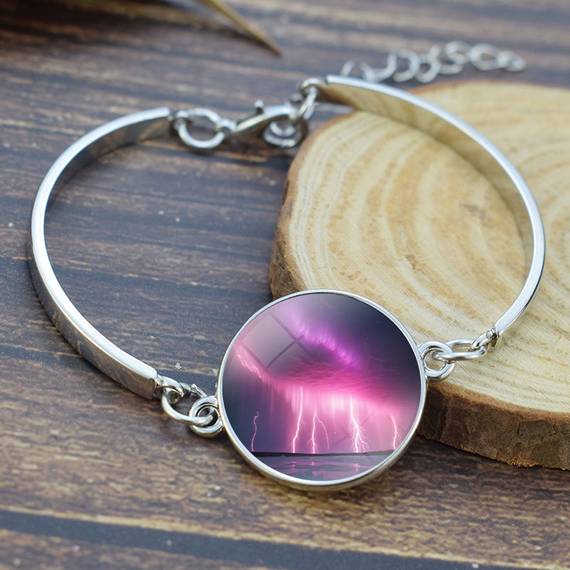 Unique Aurora Borealis Bangle Bracelet - Northern Light Jewelry - Glass Cabochon Silver Plated Bracelet - Perfect Aurora Lovers Gift 26
