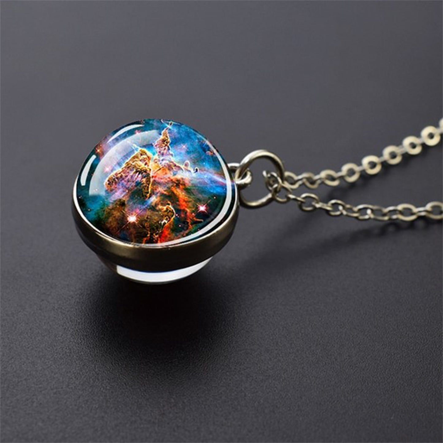 Unique Galaxy Nebula Silver Necklace - Universe Jewelry - Double Side Glass Ball Pendent Necklace - Perfect Astronomy Lovers Gift 3