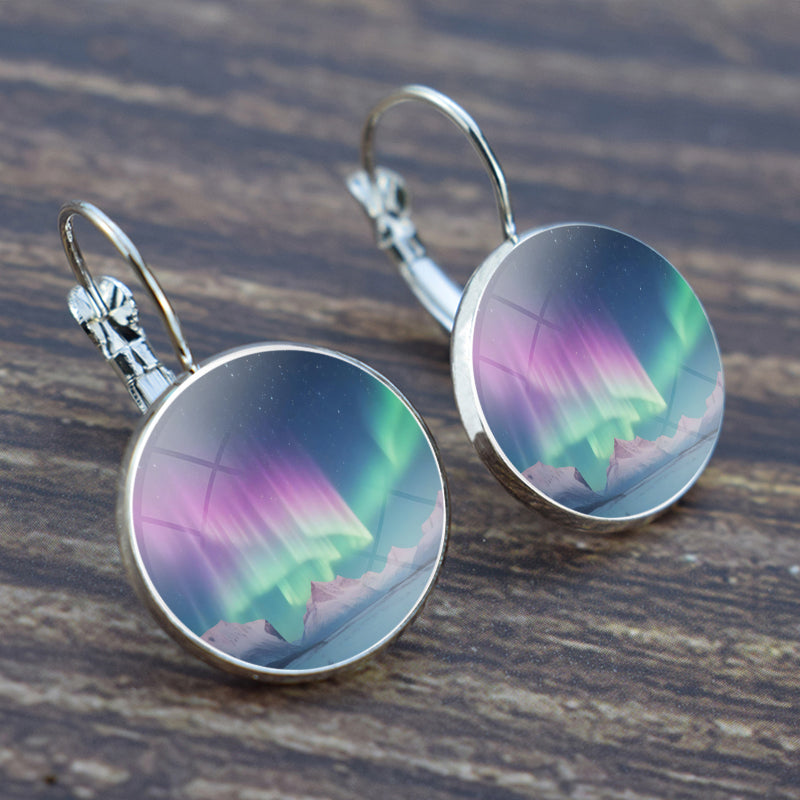 Unique Aurora Borealis Hook Earrings - Northern Lights Jewelry - Glass Cabochon Drop Earrings - Perfect Aurora Lovers Gift 30