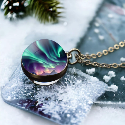Unique Aurora Borealis Silver Necklace - Northern Light Jewelry - Double Side Glass Ball Pendent Necklace - Perfect Aurora Lovers Gift 1