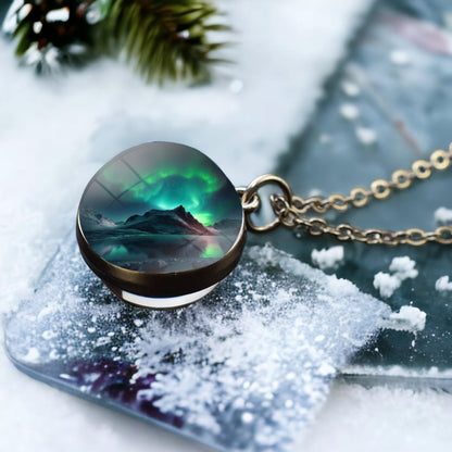 Unique Aurora Borealis Silver Necklace - Northern Light Jewelry - Double Side Glass Ball Pendent Necklace - Perfect Aurora Lovers Gift 6
