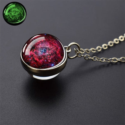 Unique Galaxy Nebula Silver Necklace - Universe Jewelry - Double Side Glass Ball Pendent Necklace - Perfect Astronomy Lovers Gift 1