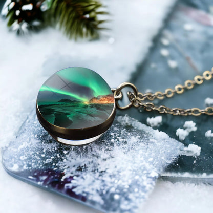 Unique Aurora Borealis Silver Necklace - Northern Light Jewelry - Double Side Glass Ball Pendent Necklace - Perfect Aurora Lovers Gift 5
