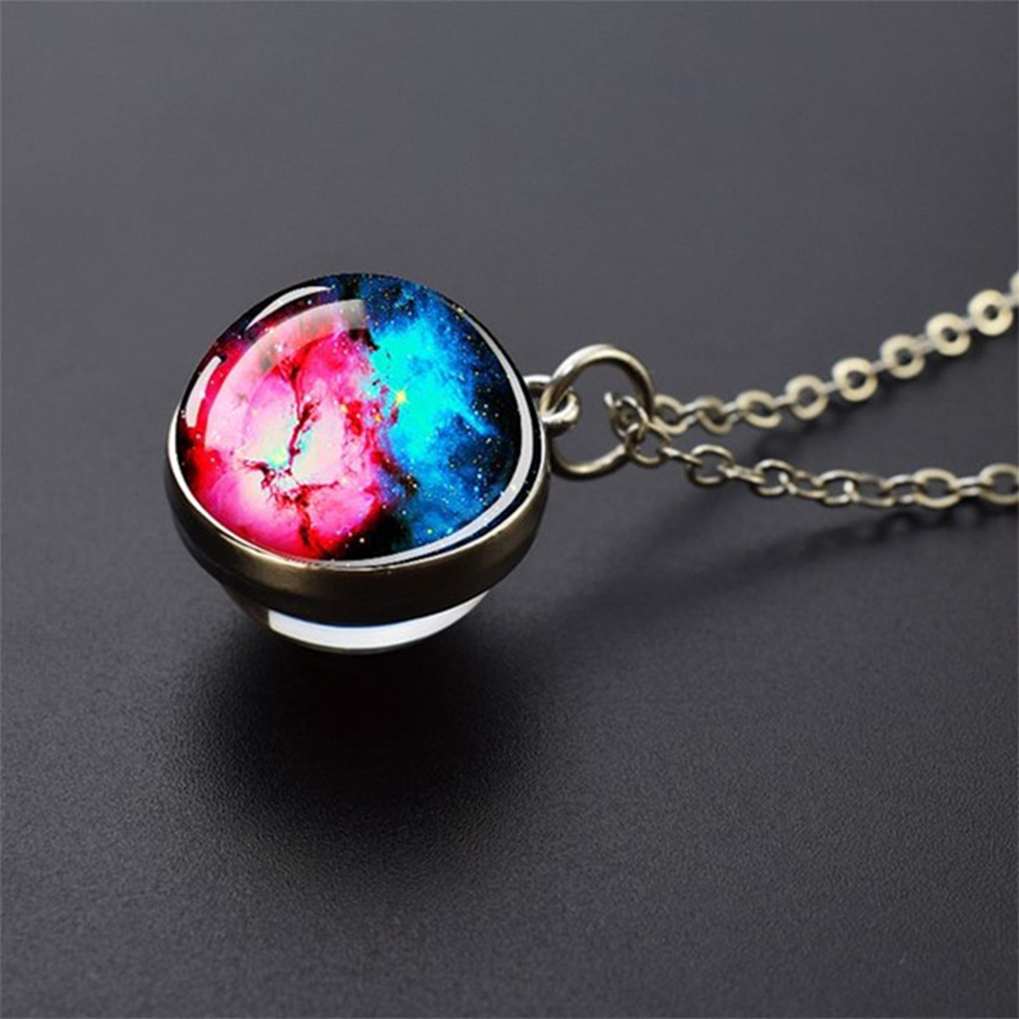 Unique Galaxy Nebula Silver Necklace - Universe Jewelry - Double Side Glass Ball Pendent Necklace - Perfect Astronomy Lovers Gift 2