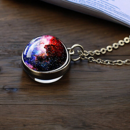 Unique Galaxy Nebula Silver Necklace - Universe Jewelry - Double Side Glass Ball Pendent Necklace - Perfect Astronomy Lovers Gift 5
