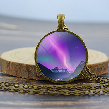 Unique Aurora Borealis Bronze Necklace - Northern Light Jewelry - Glass Dome Pendent Necklace - Perfect Aurora Lovers Gift 27