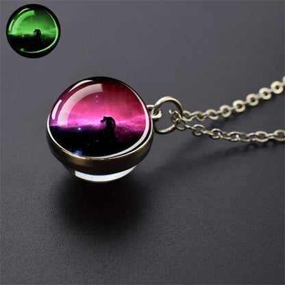 Unique Galaxy Nebula Silver Necklace - Universe Jewelry - Double Side Glass Ball Pendent Necklace - Perfect Astronomy Lovers Gift 1