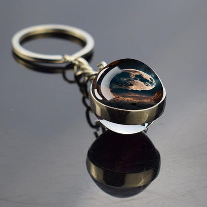 Unique Full Crescent Moon Keyring - Night Starry Sky Jewelry - Double Side Glass Ball Key Chain - Perfect Moon Lovers Gift 2