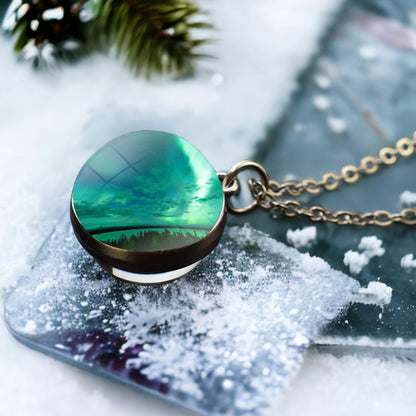 Unique Aurora Borealis Silver Necklace - Northern Light Jewelry - Double Side Glass Ball Pendent Necklace - Perfect Aurora Lovers Gift 14