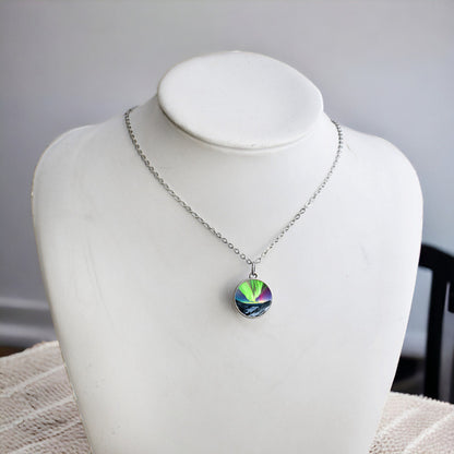 Unique Aurora Borealis Silver Necklace - Northern Light Jewelry - Double Side Glass Ball Pendent Necklace - Perfect Aurora Lovers Gift 9