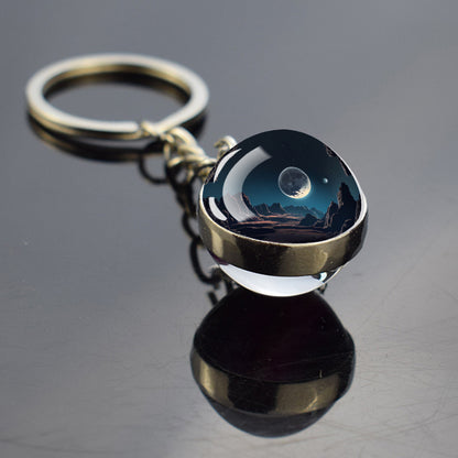 Unique Full Crescent Moon Keyring - Night Starry Sky Jewelry - Double Side Glass Ball Key Chain - Perfect Moon Lovers Gift 9