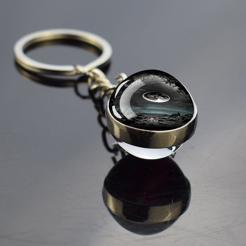Unique Full Crescent Moon Keyring - Night Starry Sky Jewelry - Double Side Glass Ball Key Chain - Perfect Moon Lovers Gift 3