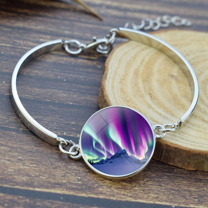 Unique Aurora Borealis Bangle Bracelet - Northern Light Jewelry - Glass Cabochon Silver Plated Bracelet - Perfect Aurora Lovers Gift 2