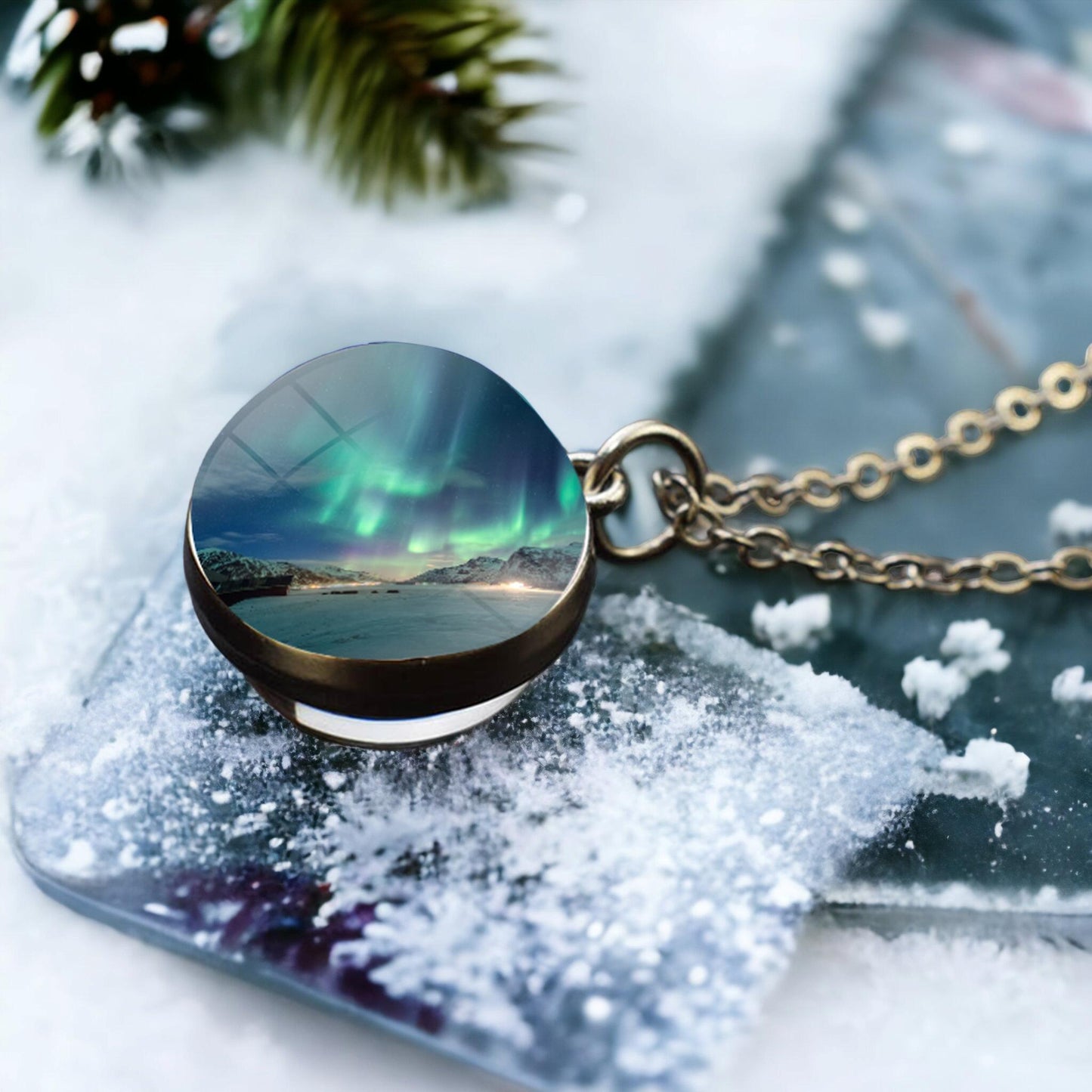 Unique Aurora Borealis Silver Necklace - Northern Light Jewelry - Double Side Glass Ball Pendent Necklace - Perfect Aurora Lovers Gift 6