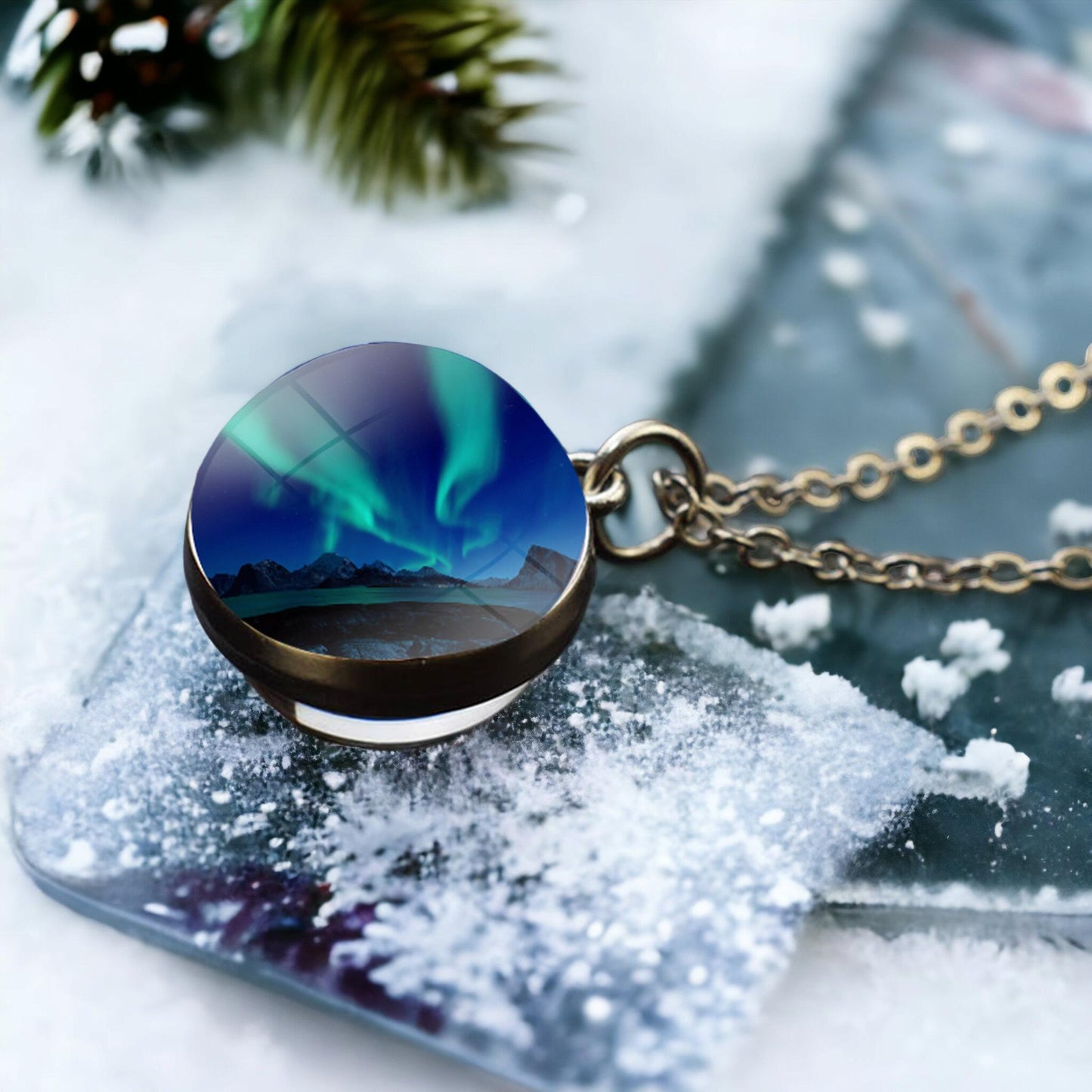 Unique Aurora Borealis Silver Necklace - Northern Light Jewelry - Double Side Glass Ball Pendent Necklace - Perfect Aurora Lovers Gift 8